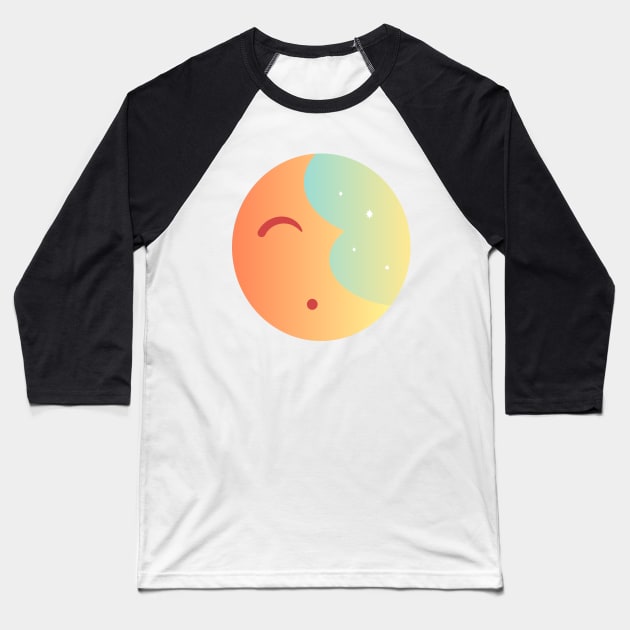 Tired Sleepy Moon In the Sky with Stars Sunrise Baseball T-Shirt by Squeeb Creative